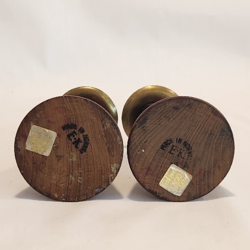 Vintage Joh Jorg Backe Norway Mid Century Modern Wood and Brass Candle Holders - Picture 3 of 8